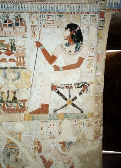 Menna övervakar sina arbetare på fälten, detalj från fresker i vestibulen av Mennas grav, Sheikh Abd el Qurnah Necropolis, Luxor, Thebe (Unescos världsarvslista av Egyptian 18th Dynasty