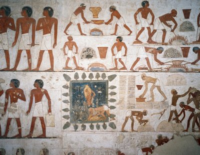 Metallbearbetning och tillverkning av lersten, fresk, kapell, Rekhmires grav (TT100), Sheikh Abd el-Qurna, Thebe (Unescos världsarvslista av Egyptian 18th Dynasty