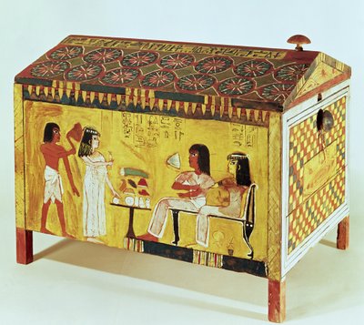 Målad kista med en bankettscen från Khas grav (d.c.1390-52 f.Kr.) som hittades i Deir el-Medina, New Kingdom (trä) av Egyptian 18th Dynasty