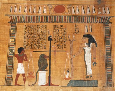 Papyrus från Dödsboken: den avlidne ställs inför rätta inför Osiris domstol av Egyptian 18th Dynasty