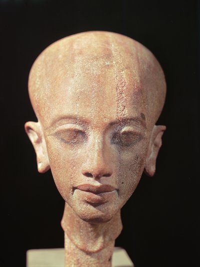 Porträttbyst av en dotter till kung Akhenaton (1353-1337 f.Kr.) c.1375 f.Kr. (se även 160148) av Egyptian 18th Dynasty