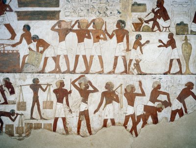 Krukmakare och arbetare, detalj från freskerna i Rekhmires grav, Sheikh Abd el Qurnah Necropolis, Luxor, Thebe (Unescos världsarvslista av Egyptian 18th Dynasty
