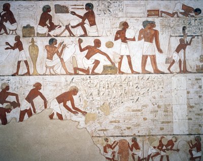 Krukmakare och arbetare, fresk, kapell, Rekhmires grav (TT100), Sheikh Abd el-Qurna, Thebe (Unescos världsarvslista av Egyptian 18th Dynasty