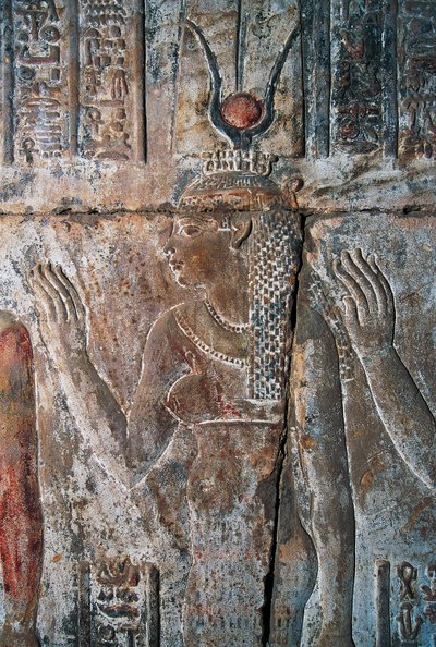 Relief av Hatshepsut avbildad som Hathor, Hatshepsuts dödstempel, Deir el-Bahri, Luxor, Thebe (Unescos världsarvslista av Egyptian 18th Dynasty