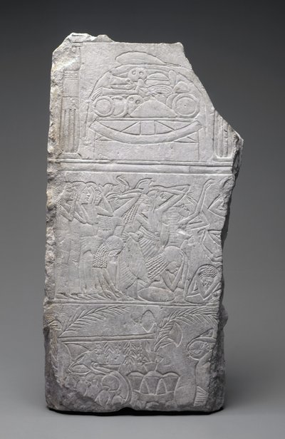 Relief of Mourners and Funeral Meats, New Kingdom, c.1340 BC (kalksten) av Egyptian 18th Dynasty
