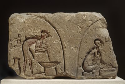 Sandstensrelief vid beredning av en måltid (sandsten) av Egyptian 18th Dynasty