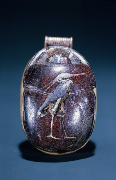 Scarab with Heron, från Tomb of Tutankhamun, New Kingdom (guld och karneol) av Egyptian 18th Dynasty
