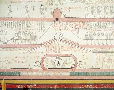 Scen från Book of Amduat som visar resan till underjorden, New Kingdom (väggmålning) av Egyptian 18th Dynasty