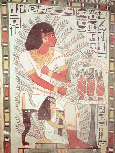 Sennefer sittande med sin fru, Meryt, från Tomb of Sennefer, New Kingdom (väggmålning) av Egyptian 18th Dynasty