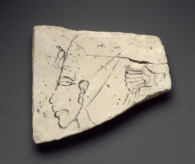 Skisser av Akhenatens huvud och hand, från det stora palatset i Tell el-Amarna (kalksten) av Egyptian 18th Dynasty