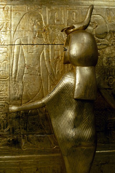 Staty av Selkhet, detalj från guldtäckt kapell av Tutankhamon, från Tutankhamons grav, egyptisk civilisation, Nya kungariket, dynasti XVIII av Egyptian 18th Dynasty