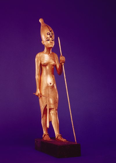 Statyett av kungen, från Tutankhamons grav (ca 1370-1352 f.Kr.) Nya kungariket (förgyllt trä) av Egyptian 18th Dynasty