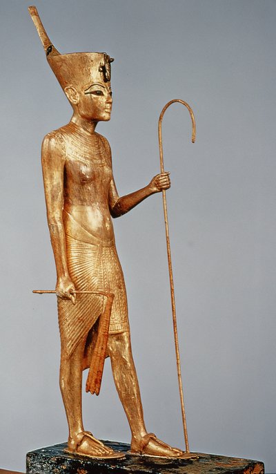 Statyett av kungen som bär den röda kronan i norr, från Tutankhamons grav (ca 1370-52 f.Kr.) Nya kungariket (förgyllt trä) av Egyptian 18th Dynasty