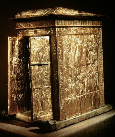 Tutankhamons gyllene helgedom (ca 1370-52 f.Kr.) Nya kungariket (trä överdraget med gesso täckt med guldplåt) av Egyptian 18th Dynasty