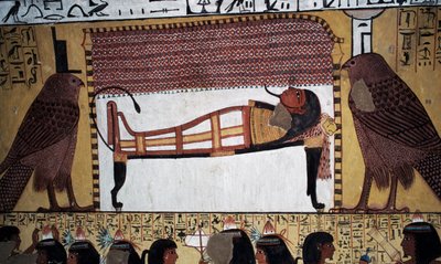 Nedläggning av avlidna, väggmålning, Sennedjems grav, Konungarnas dal, Luxor, Thebe (UNESCO:s världsarvslista av Egyptian 18th Dynasty