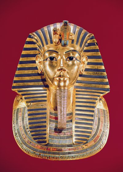 Tutankhamons begravningsmask (ca 1370-1352 f.Kr.) ca 1336-1327 f.Kr., Nya kungariket (guld inlagt med halvädelstenar) av Egyptian 18th Dynasty