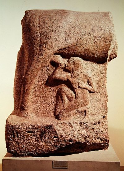 Gudinnan Hathor som ammar farao Horemheb, Nya riket, ca 1344-1314 f.Kr. (röd granit) av Egyptian 18th Dynasty
