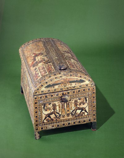 Tutankhamun Chest, New Kingdom, c.1340 f.Kr. (målat trä) av Egyptian 18th Dynasty