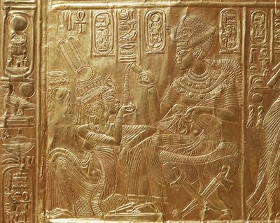 Tutankhamun och hans hustru, detalj av rituell kista av Egyptian 18th Dynasty