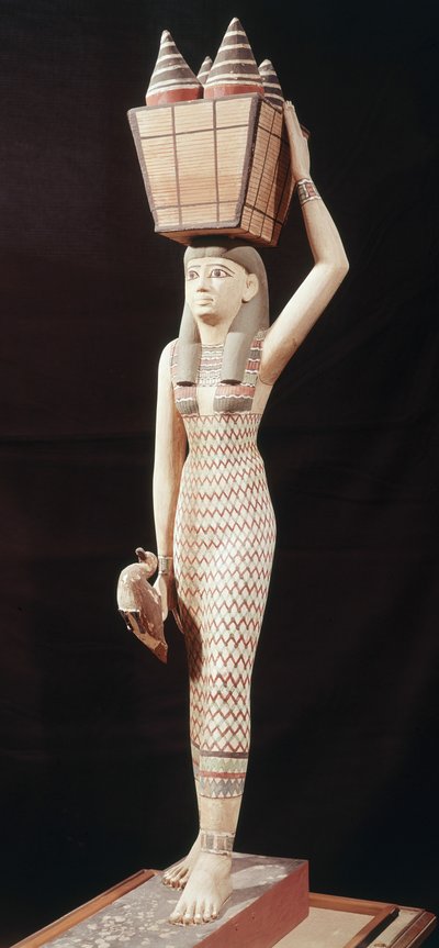 Kvinna som bär offer, New Kingdom (målat trä) av Egyptian 18th Dynasty