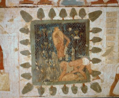 Arbetare som bär vaser (muralmålning) av Egyptian 18th Dynasty