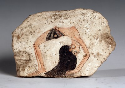En kvinnlig akrobatdansös, Ostrakon. Kalksten, cirka 1295-1186 f.Kr av Egyptian 19th Dynasty