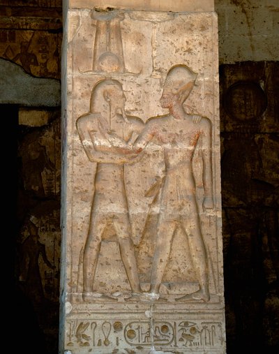 Forntida egyptisk konst: Lågrelief på kolonnen i Sethi I-templet (Sety eller Seti I av Egyptian 19th Dynasty