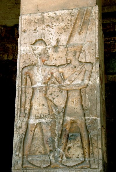 Forntida egyptisk konst: Lågrelief på kolonnen i Sethi I-templet (Sety eller Seti I av Egyptian 19th Dynasty