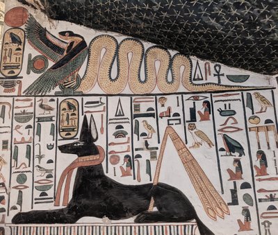 Anubis och kobra (väggmålning) av Egyptian 19th Dynasty