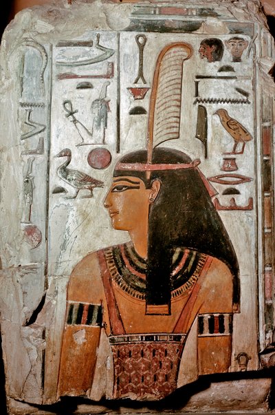Egyptens konst: Sethi I:s grav (KV 17). Maat, sanningens och rättvisans gudinna och hieroglyfer av Egyptian 19th Dynasty