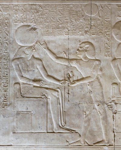 Basrelief, tempel av Seti I, Abydos, Egypten av Egyptian 19th Dynasty