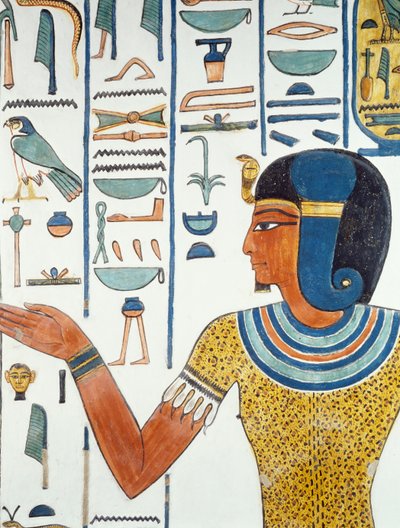 Kolumn med Hornedjitef, detalj av freskerna i Nefertaris gravkammare, Valley of the Queens, Luxor, Thebe (Unescos världsarvslista av Egyptian 19th Dynasty