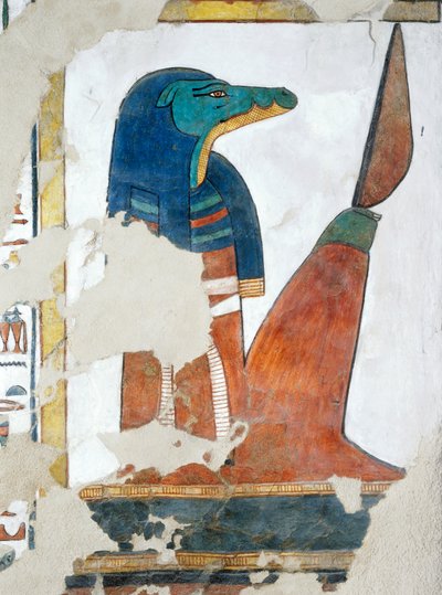 Krokodilhuvad väktare av den tredje porten till Osiris rike, kapitel 146 i De dödas bok, fresk, gravkammare, Nefertaris grav (QV66), Drottningarnas dal, Thebe. Egyptisk civilisation, Nya riket, dynasti XIX. av Egyptian 19th Dynasty