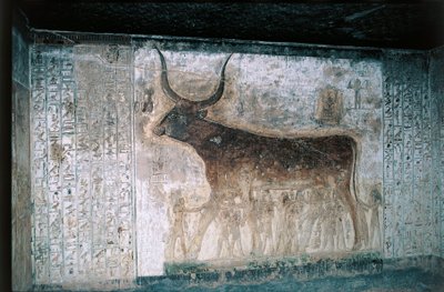 Egypten, Luxor, Konungarnas dal, Seti I:s grav, interiörfresker föreställande gudinnan Nut som ko av Egyptian 19th Dynasty