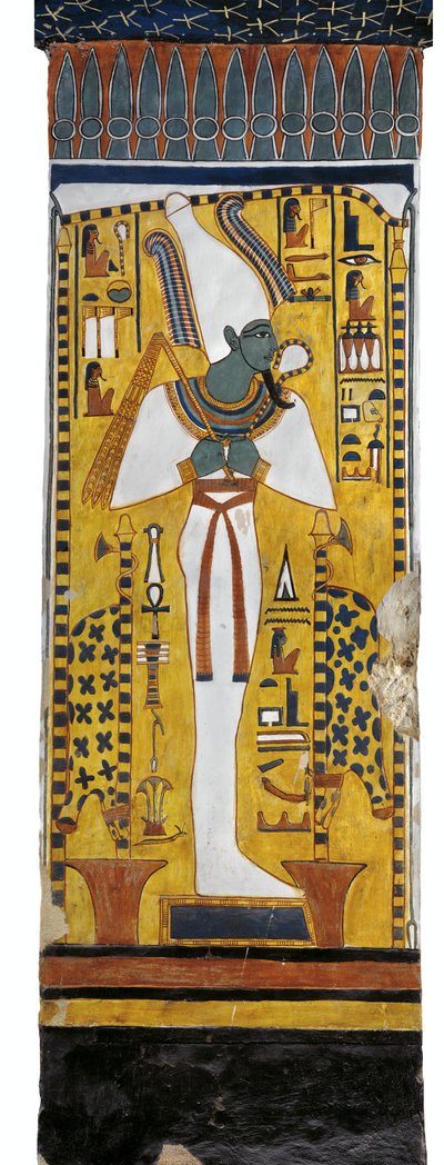 Egypten, Thebe, Luxor, Drottningarnas dal, Nefertaris grav, väggmålning av Osiris i gravkammaren från 19:e dynastin av Egyptian 19th Dynasty