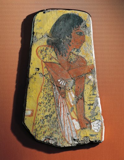 Fragment av en målning på citronträ föreställande en präst under en begravningsceremoni från Egypten, Deir el-Medina av Egyptian 19th Dynasty