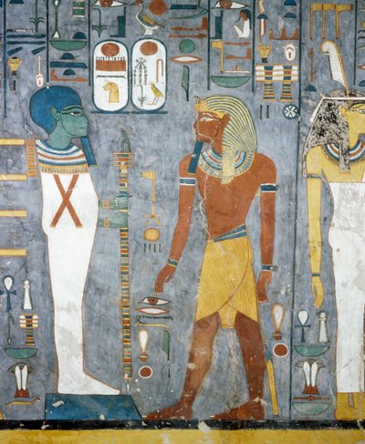 Maat, Ramesses I, Ptah och Osiris pelare, fresker från gravkammaren i Ramses I:s grav, Valley of Kings, Luxor, Thebe (Unescos världsarvslista av Egyptian 19th Dynasty