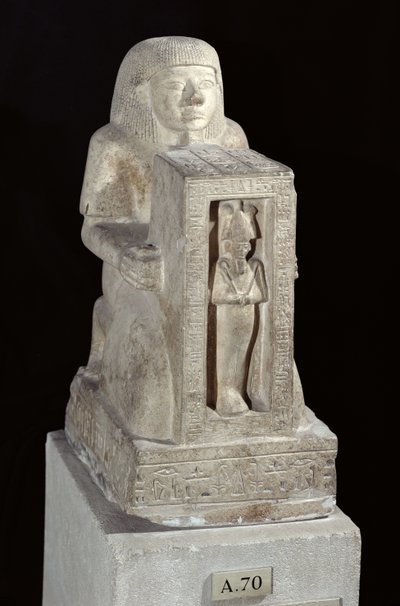 Naophorous staty av den kungliga skrivaren, Seti, med Osiris i naos, New Kingdom, c.1279-1213 BC (kalksten) av Egyptian 19th Dynasty