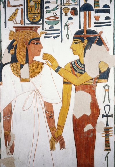 Nefertari möter gudinnan Isis, fresk, norrläge fasaden på den fjärde pelaren, gravkammare, Nefertaris grav (QV66), Valley of the Queens, Thebe (Unescos världsarvslista av Egyptian 19th Dynasty