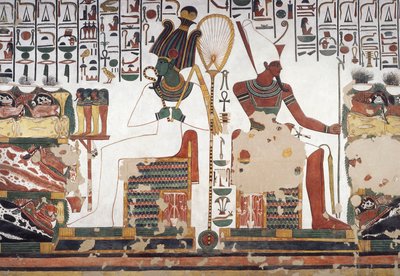Osiris och Atum, fresk, östra väggen, östra sidokammaren, Nefertaris grav (QV66), Valley of the Queens, Thebe (Unescos världsarvslista av Egyptian 19th Dynasty