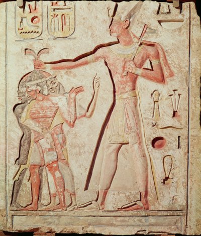 Ramses (1279 - 1213 f.Kr.) slår sina fiender (målad kalkstensrelief, 19:e dynastin) av Egyptian 19th Dynasty