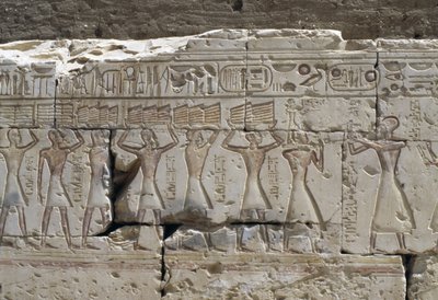 Relief, Ramses II:s tempel, Abydos, Egypten, Egyptisk civilisation, Nya riket, XIX:e dynastin (foto) av Egyptian 19th Dynasty