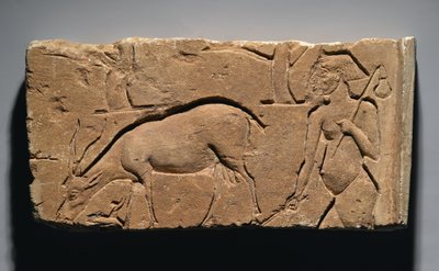 Relief föreställande en getherde med en get och träd, möjligen från Tell el-Amarna, New Kingdom, 1350-1333 f.Kr. (kalksten) av Egyptian 19th Dynasty
