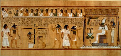 The Weighing of the Heart against Maats Feather of Truth, från The Book of the Dead of the Royal Scribe Hunefer, New Kingdom, c.1275 BC (papyrus) av Egyptian 19th Dynasty
