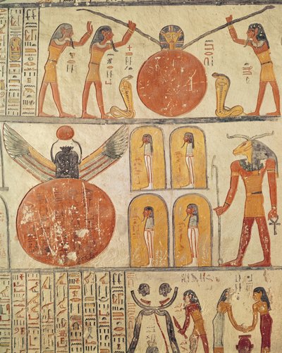 Detalj från Jordens bok, från gravkammaren i Ramses VIs grav (r.1143-1136 f.Kr.) New Kingdom (väggmålning) av Egyptian 20th Dynasty