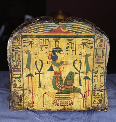 Detalj av fotändan på den yttre kistbasen på mumin av Nesyamun, möjligen hittad i Deir El-Bahri, New Kingdom, ca 1100 f.Kr. (målat trä) av Egyptian 20th Dynasty
