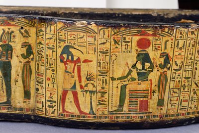 Detalj av den yttre kistbasen på mumin av Nesyamun, möjligen hittad i Deir El-Bahri, New Kingdom, ca 1100 f.Kr. (målat trä) av Egyptian 20th Dynasty