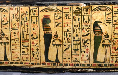 Detalj av den yttre kistbasen av mumin av Nesyamun, möjligen hittad i Deir El-Bahri, New Kingdom, ca 1100 f.Kr. (målat trä) av Egyptian 20th Dynasty