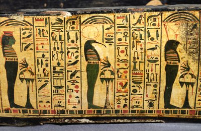 Detalj av den yttre kistbasen av mumin av Nesyamun, möjligen hittad i Deir El-Bahri, New Kingdom, ca 1100 f.Kr. (målat trä) av Egyptian 20th Dynasty