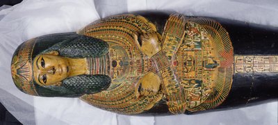 Inre lock av mumin av Nesyamun, möjligen hittat i Deir El-Bahri, New Kingdom, ca 1100 f.Kr. (målat trä) (detalj av 308052) av Egyptian 20th Dynasty